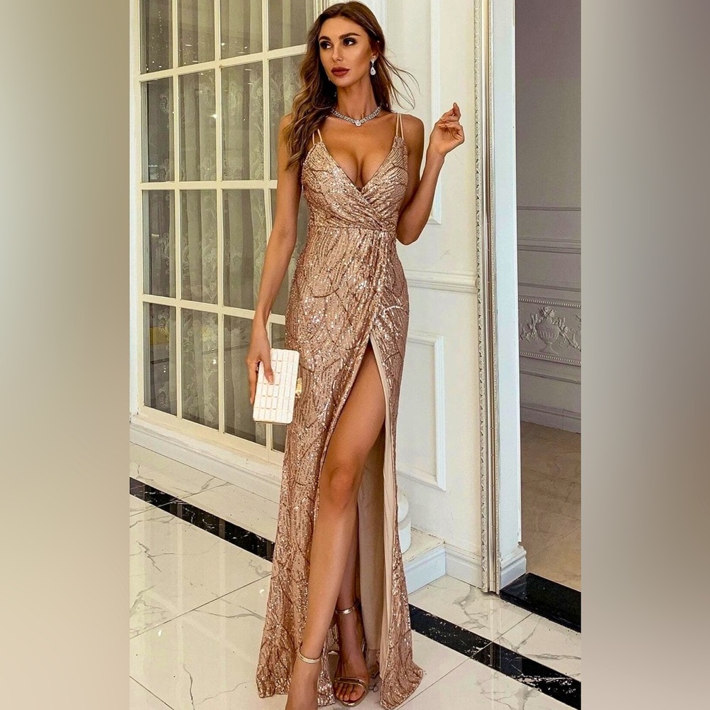 Champagne Sequins Cocktail Dress